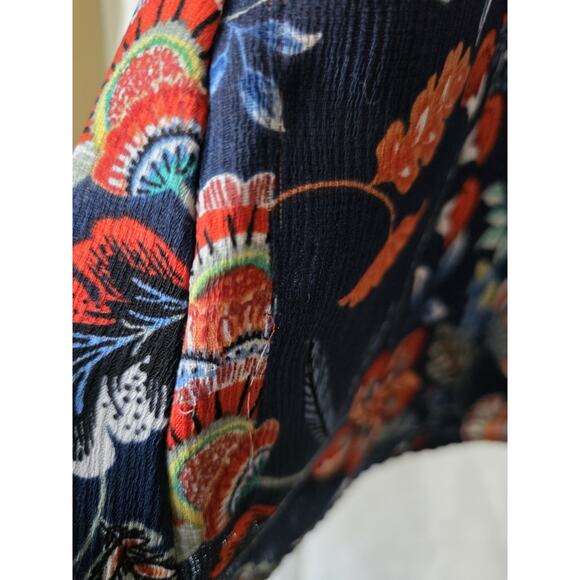 Womens 1X Navy, Rust Red, Faux Embroidery Fall Floral Tunic Top - Picture 9 of 9